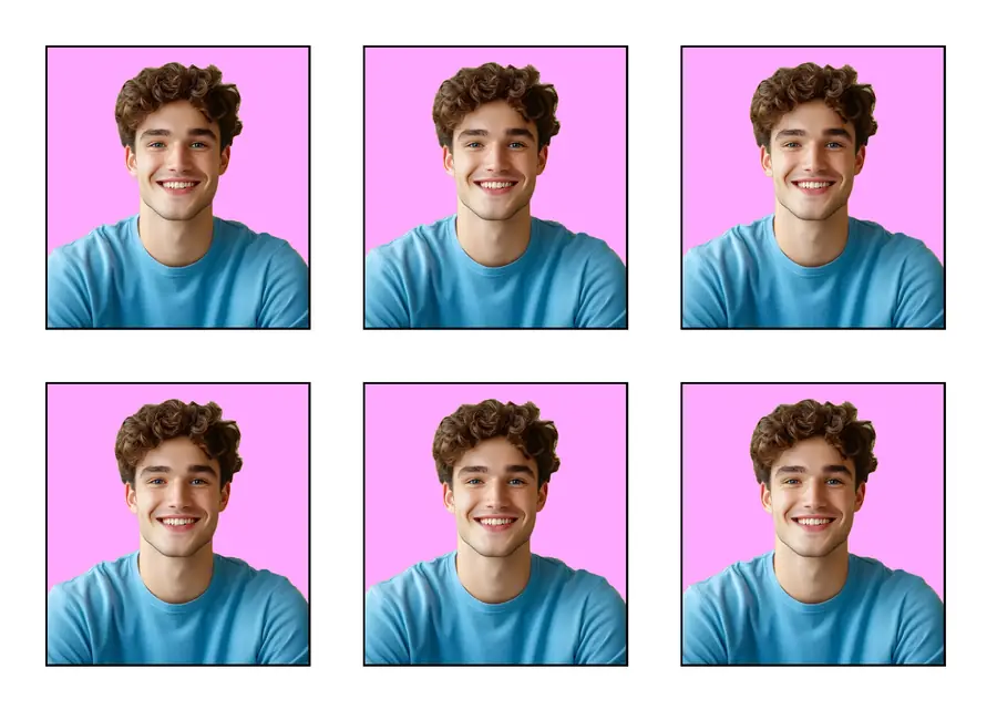 Page layout grid showing 6 photos arranged in 2 rows of 3
